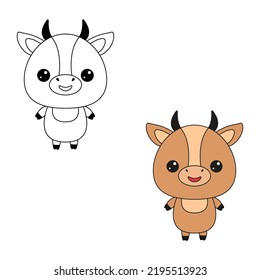 Cute cow toy.Contour drawing of a cartoon animal. Coloring book for kids