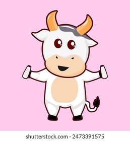 Cute cow with two milk Cartoon Vector Icon Illustration. Animal Nature Icon Concept Isolated Premium Vector. Flat Cartoon Style