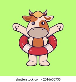 Cute cow using a float.