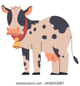 Cute cow vector cartoon farm animal illustration isolated on a white background.