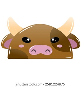 cute cow vector, drawing cartoon cow face, drawing cow face easy and simple full color. Brown cow cartoon vector