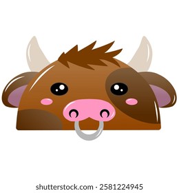 cute cow vector, drawing cartoon cow face, drawing cow face easy and simple full color. Cute bulls vector. Cute brown cow cartoon vector