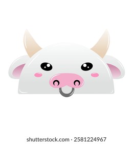 cute cow vector, drawing cartoon cow face, drawing cow face easy and simple full color. White cow cartoon vector