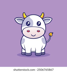 Cute Cow Vector Icon Illustration Blue Color Animal Flat Icon Concept Isolated