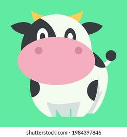 Cute cow vector illustration. Cartoon farm milk animal character. Vector funny cow mascot for printing on products and packaging containing milk in simple children's style.