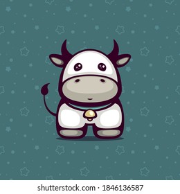 Cute cow vector illustration. Chinese new year symbol. Template for season poster and greeting card. Funny mascot.