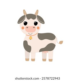 Cute cow vector illustration. Little cow isolated on a white background for children's book and illustrations 