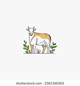 Cute cow vector illustration on plain background, perfect for poster, sticker, and digital media design.