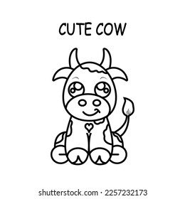Cute Cow vector illustration template for Coloring book. Drawing lesson for children	