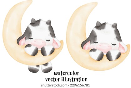 cute cow vector illustration, watercolor cow, farm animal, cute animal, watercolor animal