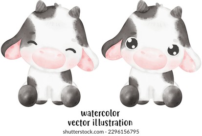 cute cow vector illustration, watercolor cow, farm animal, cute animal, watercolor animal