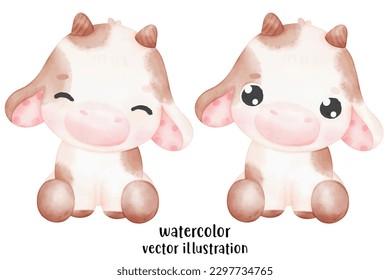 cute cow vector illustration, watercolor cow, farm animal, cute animal, watercolor animal