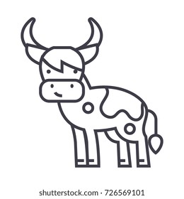 cute cow  vector line icon, sign, illustration on background, editable strokes