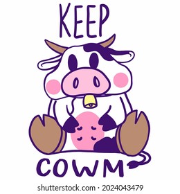 cute cow vector with pun "keep cowm"