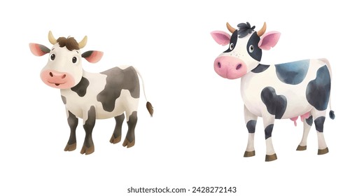 cute cow watercolor vector illustration