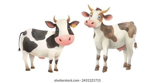 cute cow watercolor vector illustration