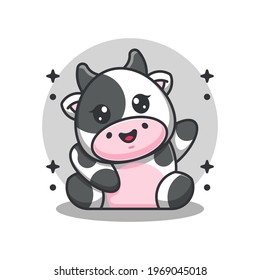 Cute cow waving hand cartoon