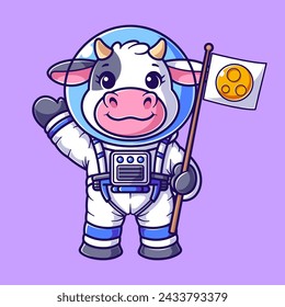 Cute cow wearing astronaut suit and waving