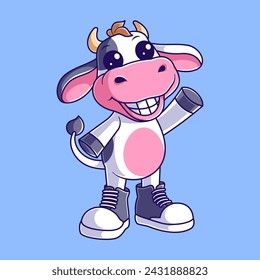 Cute cow wearing big shoes