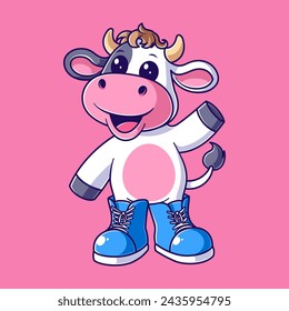 Cute cow wearing blue shoes