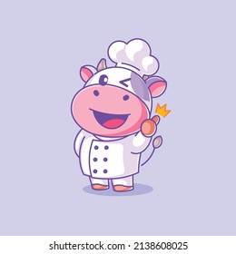 Cute Cow Wearing Chef Hat And Chef Clothes