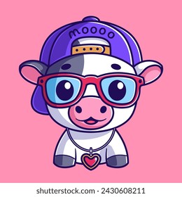 Cute cow wearing hat and necklace