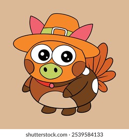 cute cow wearing hat vector illustration line art