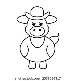 cute cow wearing hat vector illustration line art