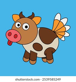 Cute cow wearing hat. vector illustration