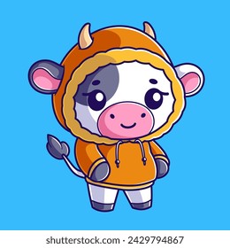 Cute cow wearing an orange hoodie