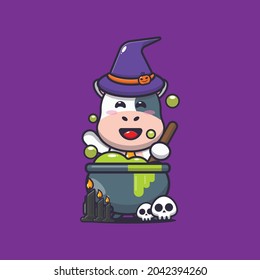 cute cow witch making potions