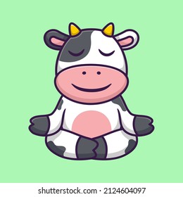 Cute Cow in Yoga Pose Cartoon Vector Icon Illustration. Animal Character Mascot Flat Concept.