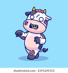Cute Cow Zombie Cartoon Vector Icon Illustration. Animal Holiday Icon Concept Isolated Premium Vector. Flat Cartoon Style