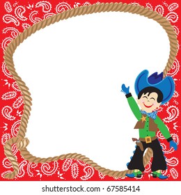 Cute Cowboy Birthday Party Invitation With Lasso And Bandana Border