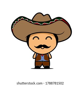 Cute cowboy cartoon characters with mustache vector design. Best choice for invitations, printing, blog background, paper crafts, stickers