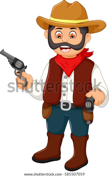 Cute Cowboy Cartoon Holding Gun Stock Vector (Royalty Free) 585507059 ...