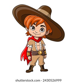 Cute cowboy cartoon on white background