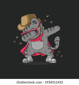 cute cowboy cat dabbing dance illustration