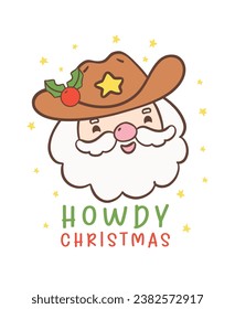 Cute Cowboy Christmas Santa Face hand drawing, perfect for your festive Christmas greetings. Ideal for cards, decor, and more.