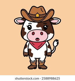 Cute Cowboy Cow with Hat and Boots Illustration