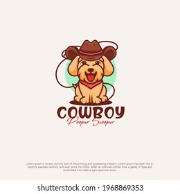 cute cowboy dog logo with kawaii style