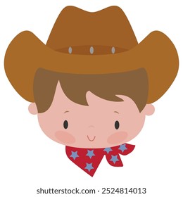 Cute cowboy face vector cartoon illustration