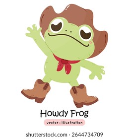 Cute cowboy frog howdy kawaii frog with cowboy hat and boots cartoon vector illustration
