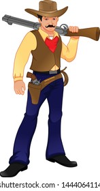 cute cowboy with gun posing