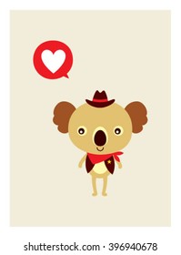 cute cowboy koala bear love vector illustration poster