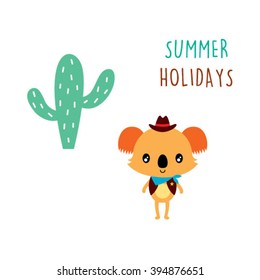 cute cowboy koala bear summer holidays
