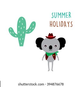 cute cowboy koala bear summer holidays