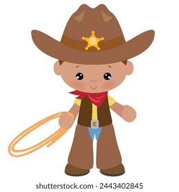Cute cowboy with lasso vector cartoon illustration