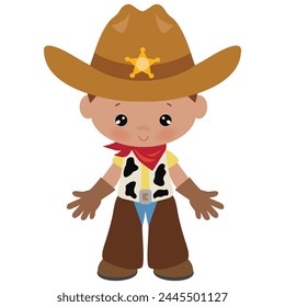 Cute cowboy with lasso vector cartoon illustration