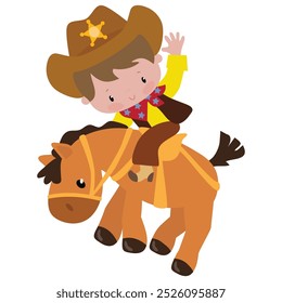 Cute cowboy with lasso vector cartoon illustration